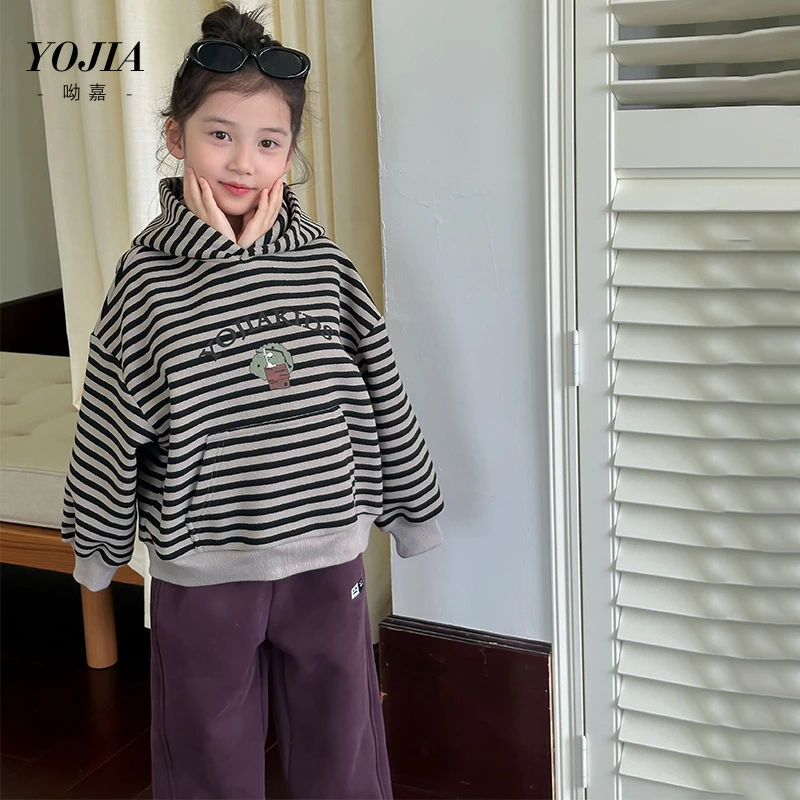 Y4DD063YOJIA童装女童连帽卫衣秋冬款时髦女孩加绒上衣儿童冬装