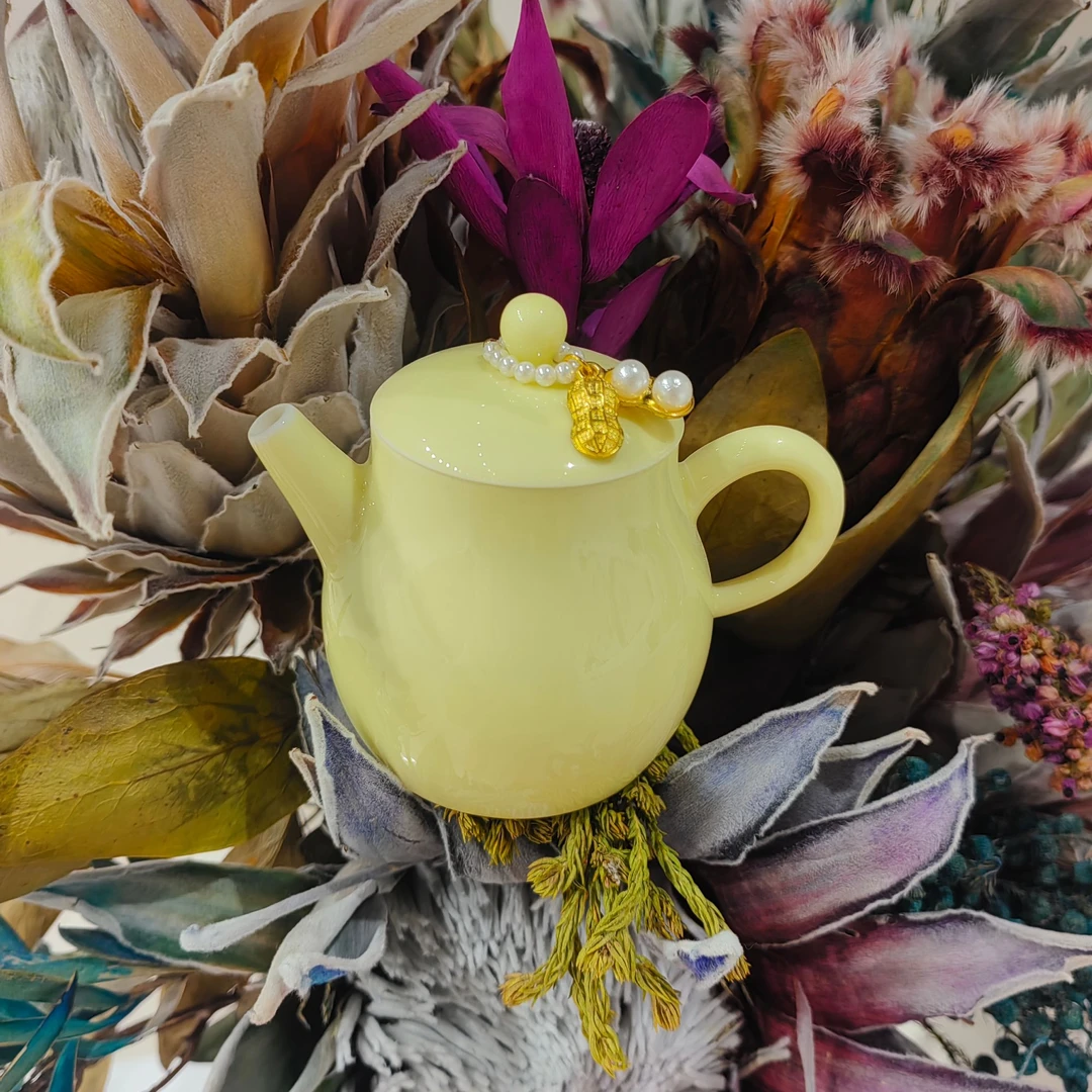 落月黄 海沫绿 茶壶茶杯泡茶壶品茗杯提溜壶承干泡台女士专用