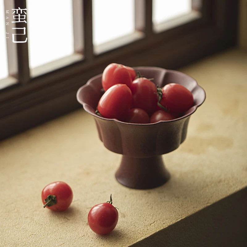 蛮己高足花口茶点盘茶道配件日式诧寂风废水缸建水陶瓷果盘配件盘