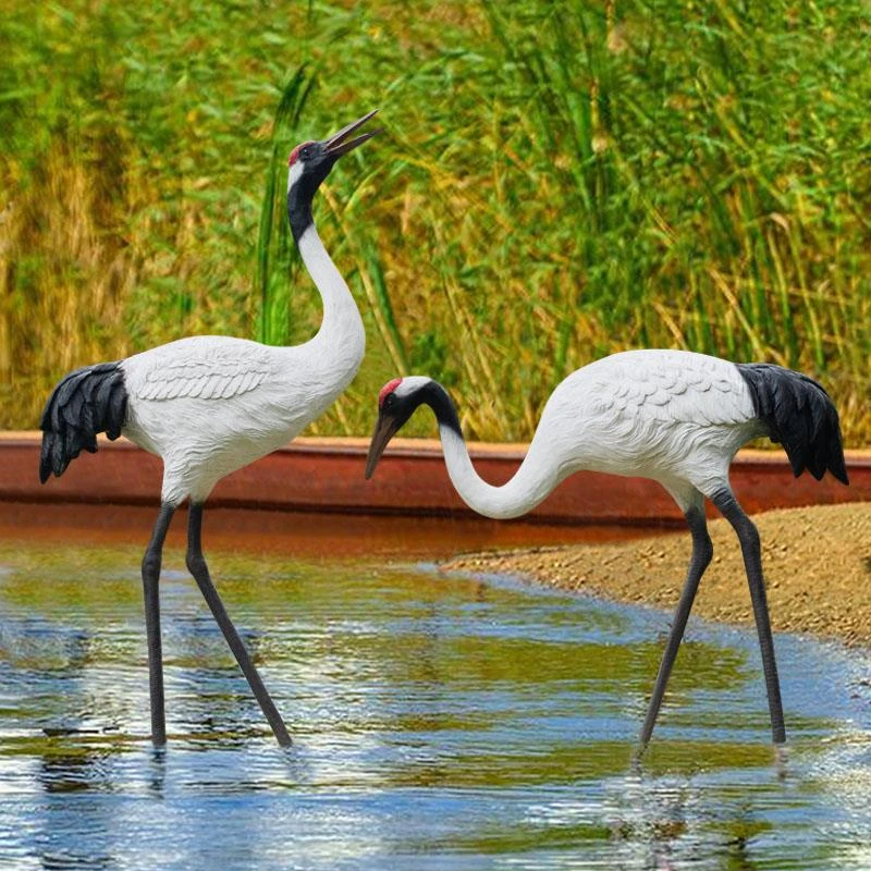 仙鹤摆件户外玻璃钢雕塑大型庭院景观造景花园装饰仿真丹顶鹤工艺