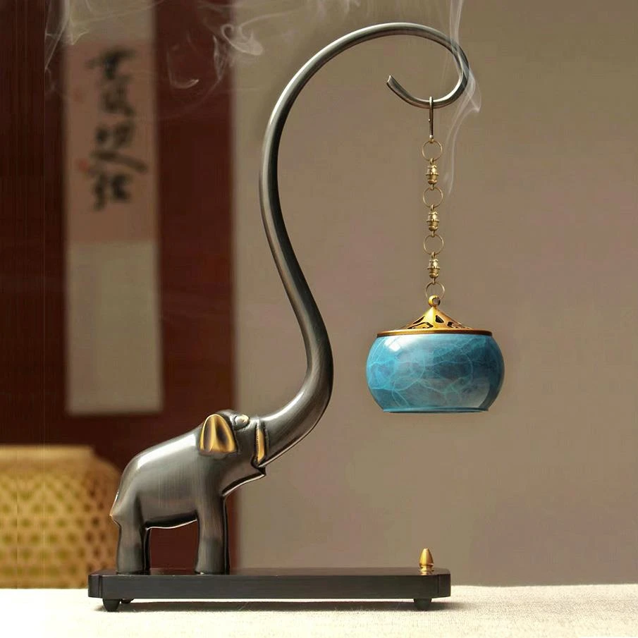 吉象纯铜吊式香炉熏香家用室内悬挂盘香倒流香香薰炉茶台创意摆件