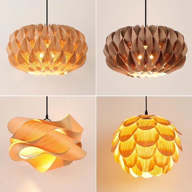 松果吊灯原木风简约东南亚日式木皮创意个性艺术餐厅茶室商用灯具