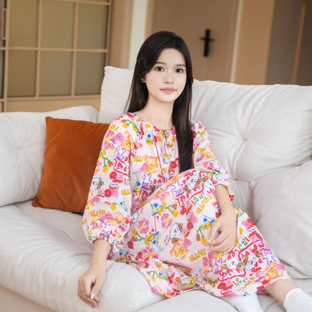 2024新款国风睡裙女夏气质高级感棉绸睡衣海边度假新中式绵绸长裙