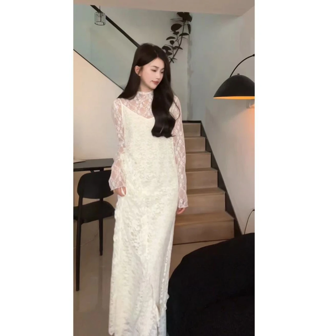 【WEN】尼尔假日 2024蕾丝长裙秋冬新款气质设计时尚连衣裙YS647