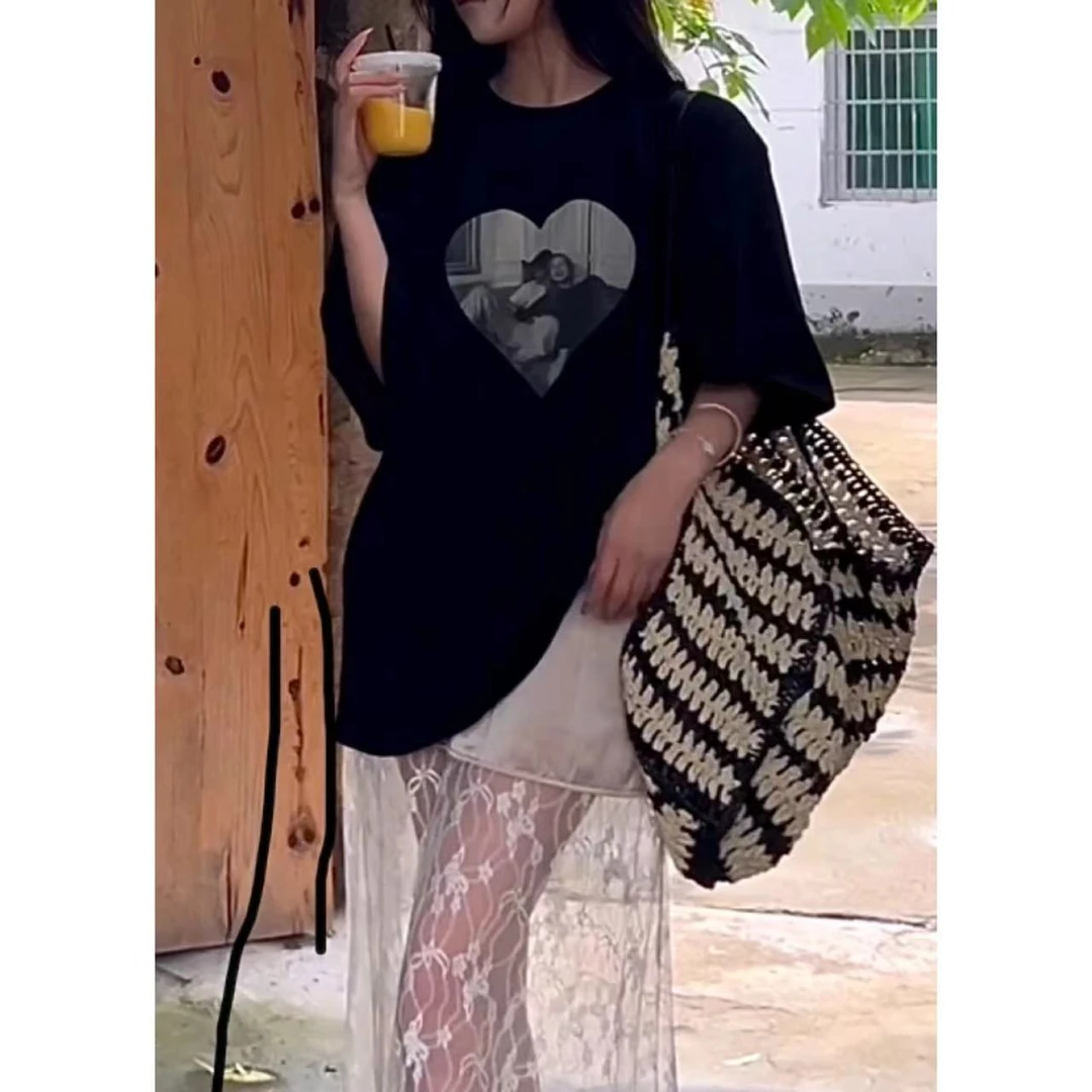 【WEN】爱心头像~小众设计感复古港味chic别致印花款式短袖521