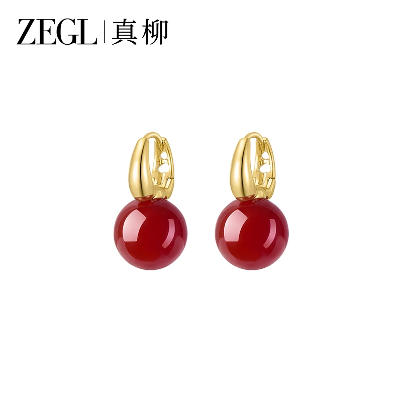 ZEGL 铜合金耳饰 真柳耳环圈圈耳圈耳扣气质大气秋冬红色耳饰爆款