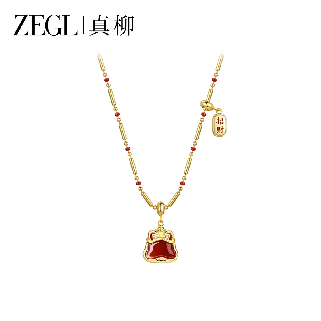 ZEGL 铜合金项链 设计师本命年蛇年红色萌狮项链新款轻奢新年礼物