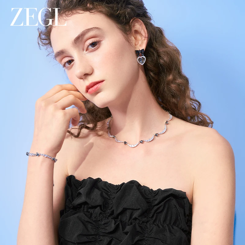 ZEGL 铜合金手链 设计师款黑公主爱心手链新款小众轻奢百搭女首饰