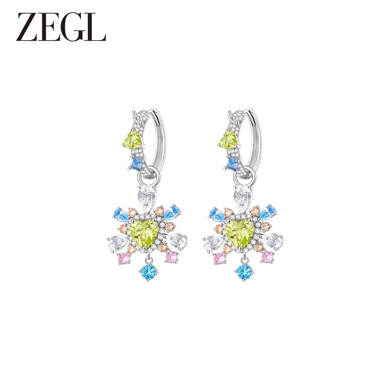 ZEGL 铜合金合成锆石耳饰 春丽绽放耳环轻奢法式气质女百搭饰品