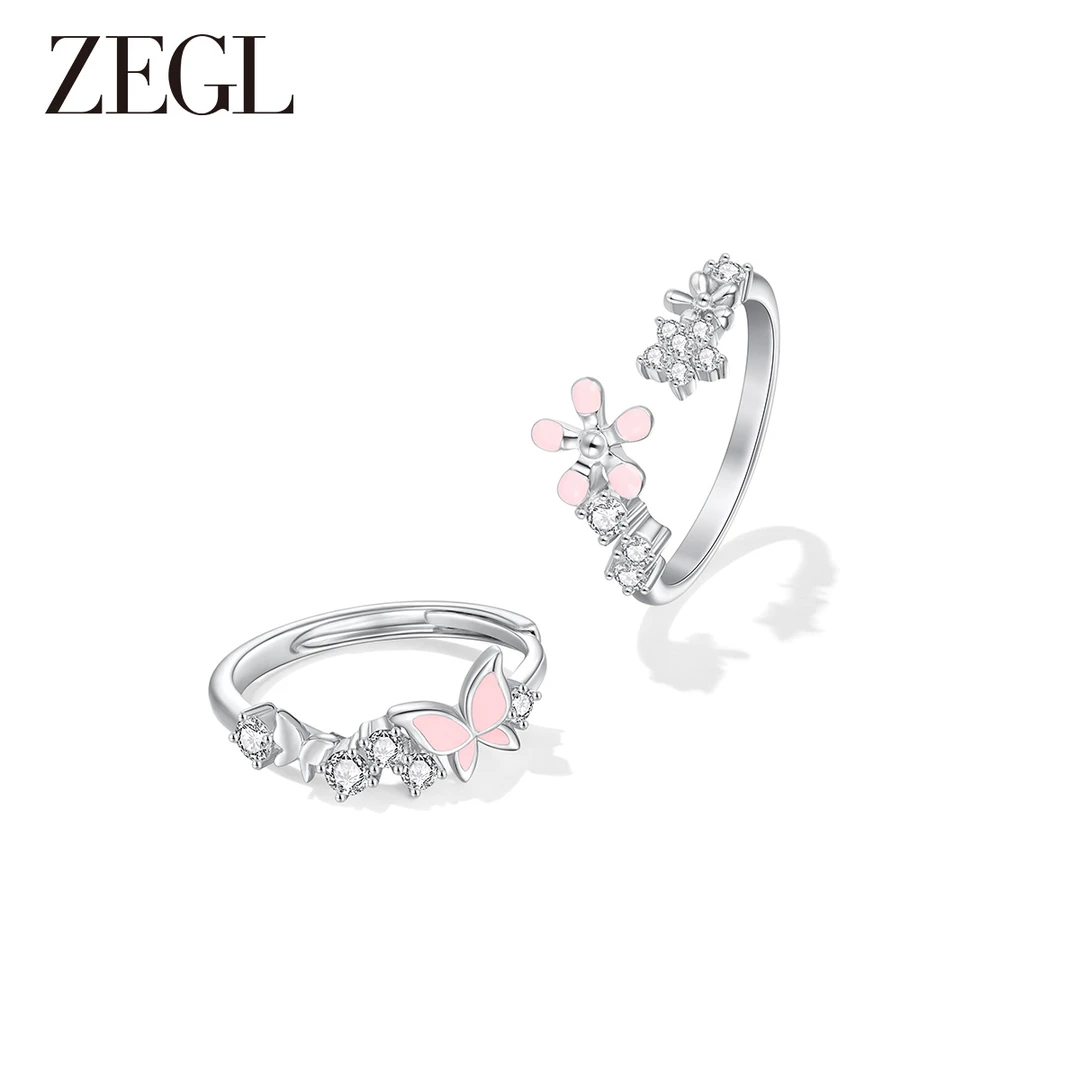 ZEGL 925银戒指 设计师925银蝴蝶戒指女小众设计新款闺蜜开口指环