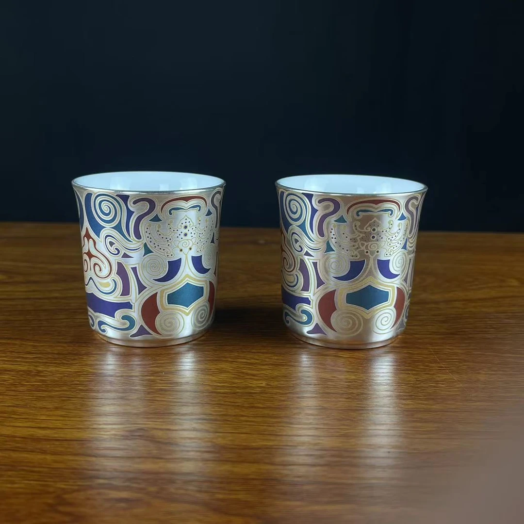 唐卡饕餮纹敦煌鎏银壶国大师陈德生高档陶瓷手工一壶两杯套组1247