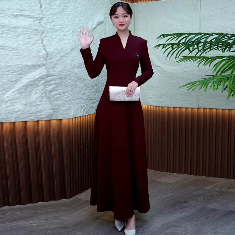 今年流行安哥拉红女装连衣裙春秋新款收腰显瘦气质长裙妈妈装