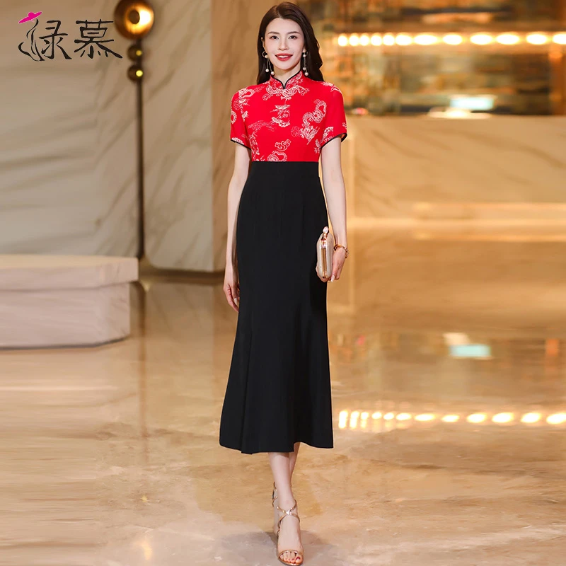 高端假两件连衣裙2025夏季新款修身显瘦包臀裙气质通勤鱼尾中长裙