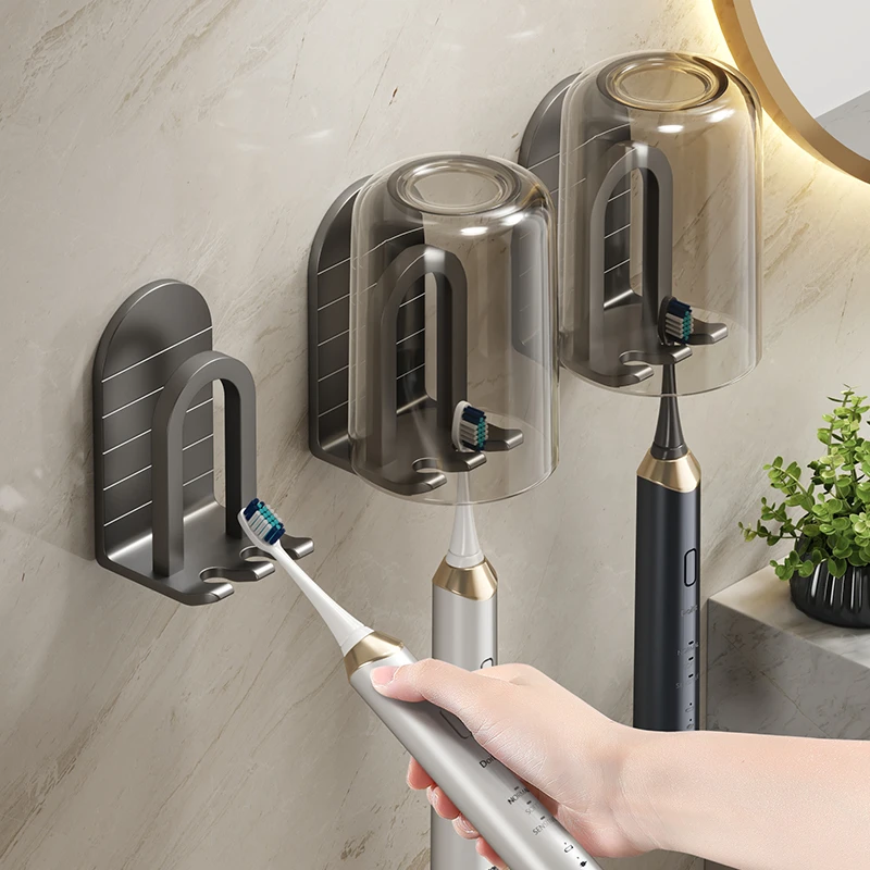 轻奢牙刷置物架免打孔卫生间漱口杯刷牙杯牙缸挂墙式电动牙刷架子