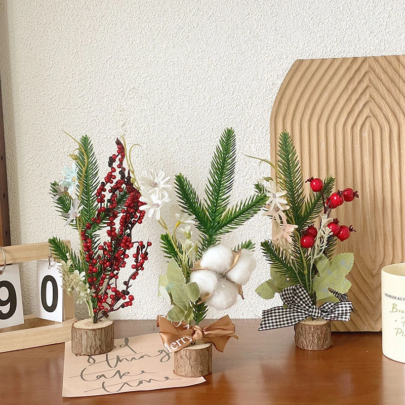 ins复古松果干花木质圣诞树摆件圣诞节礼物办公室桌面装饰品礼品