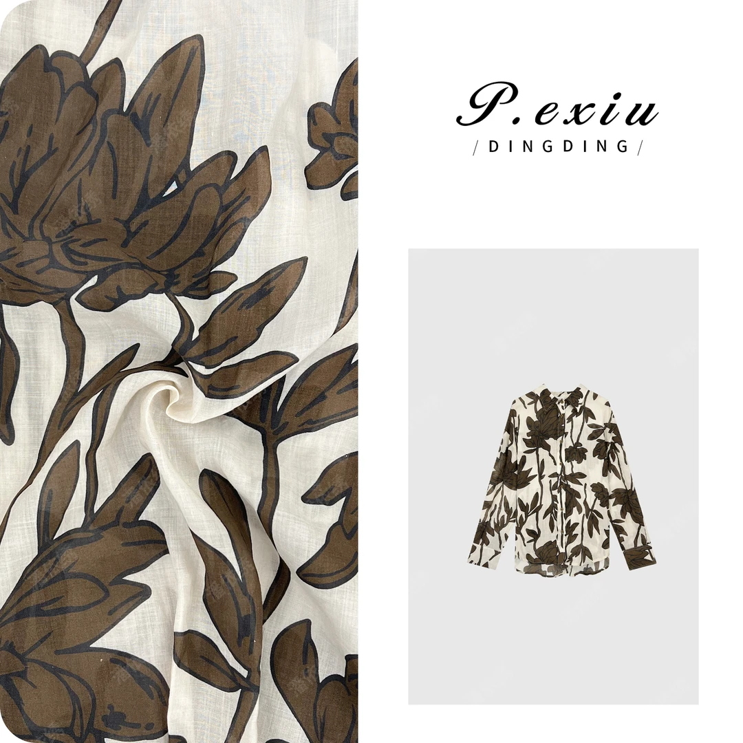 PanYiXiu/潘依绣【手绘木兰】亚麻天丝水墨花卉高级长袖衬衫 SH1615