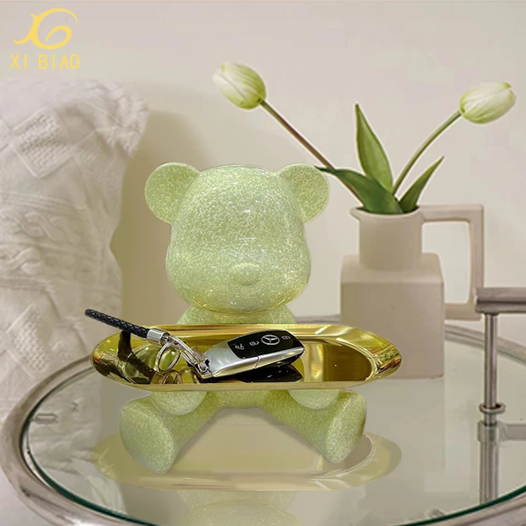 北欧收纳小熊摆件客厅先关钥匙托盘装饰家居桌面乔迁礼物卧室收纳