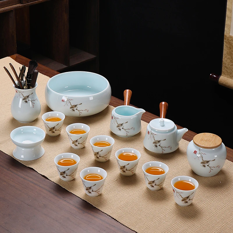 宋丰功夫茶具陶瓷粉青家用办公高档民宿简约中式茶道茶壶盖碗杯垫