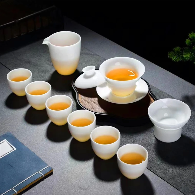 功夫茶套装德化冰种白瓷家用高档轻奢盖碗茶杯公道杯整套茶具中式