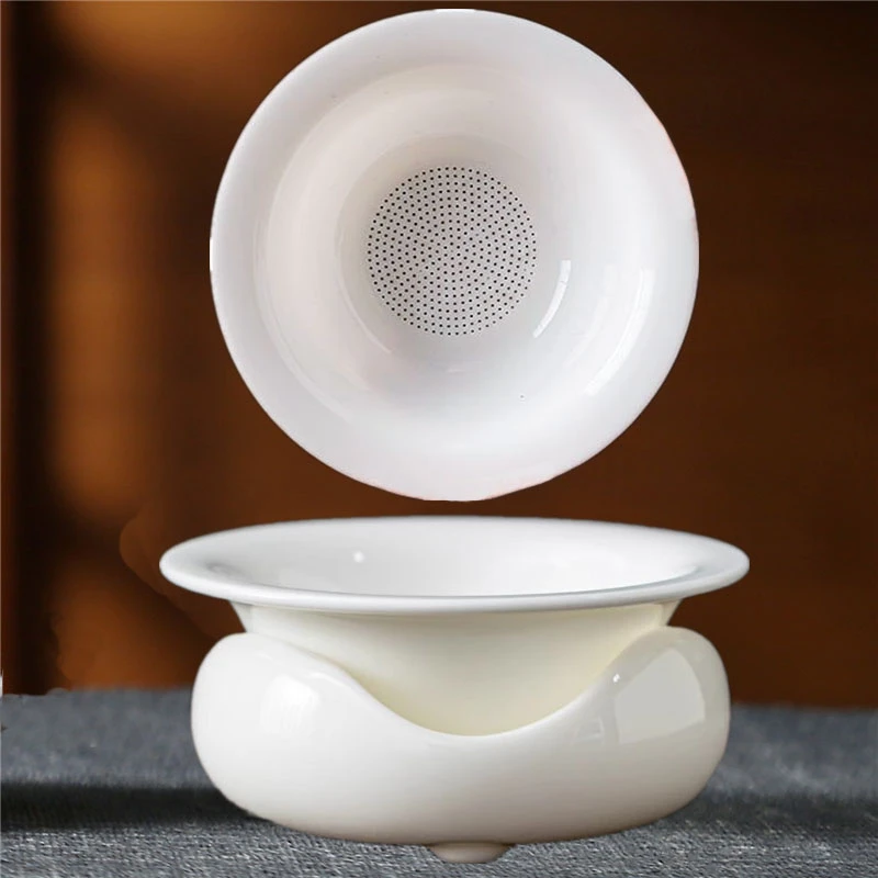 羊脂玉白瓷功夫茶具单品全瓷过滤器茶漏网侧把壶盖碗茶杯茶道杯洗