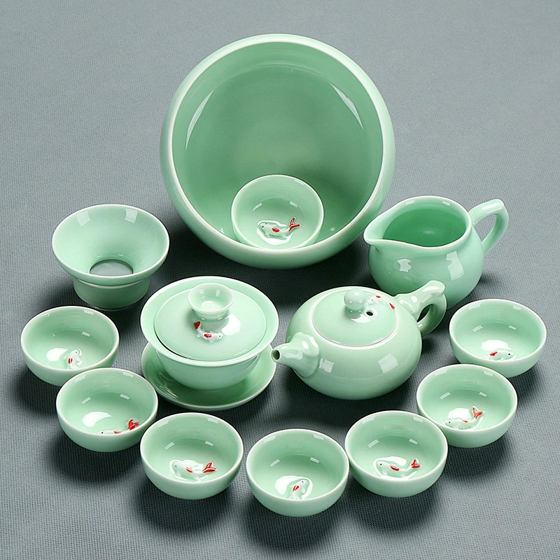 青瓷功夫茶具套装陶瓷家用简约盖碗茶壶茶杯小套全套茶道茶艺整套