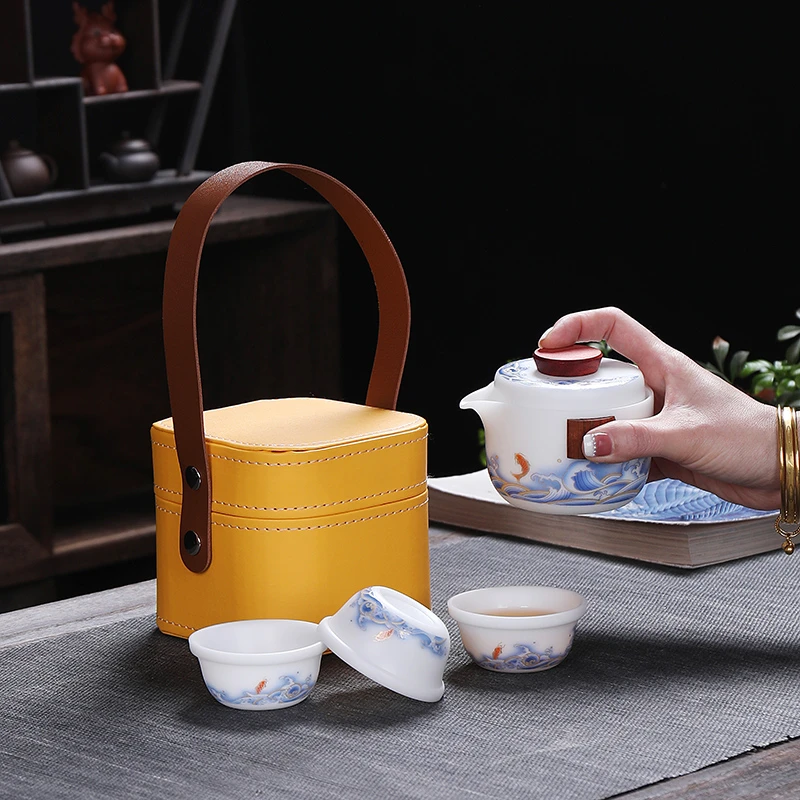 旅行茶具无釉高端素烧冰种轻奢户外白瓷简约泡茶壶日式茶器小套装