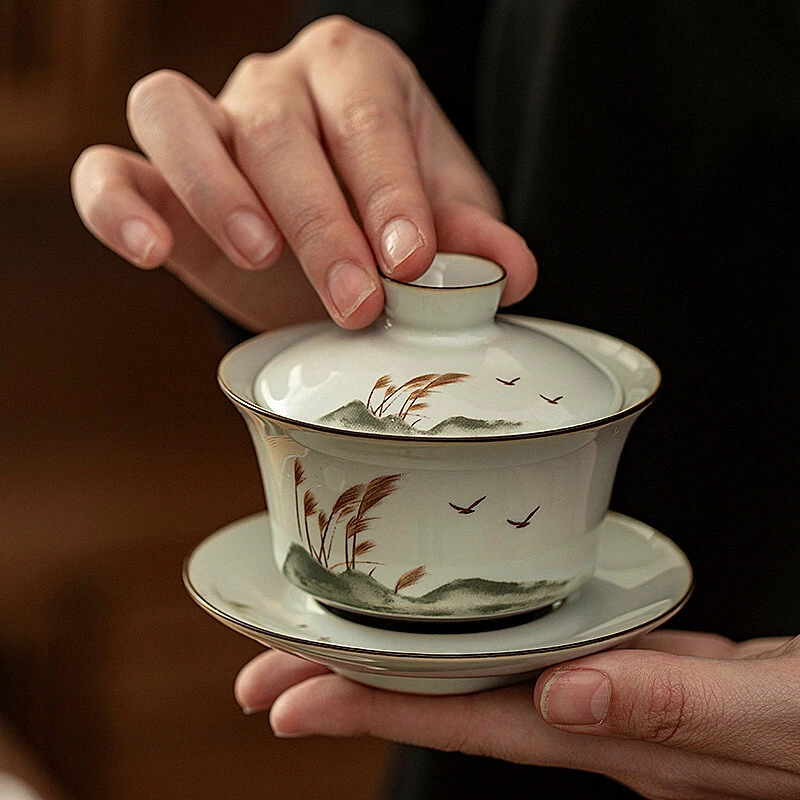 官窑功夫茶具陶瓷盖碗茶杯大号泡茶三才碗中式茶碗套装家用单个