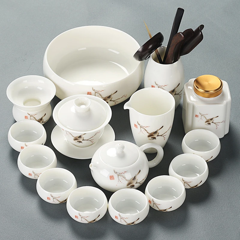 德化白瓷功夫茶具套装青花瓷家用高档茶壶茶杯盖碗陶瓷茶道茶洗
