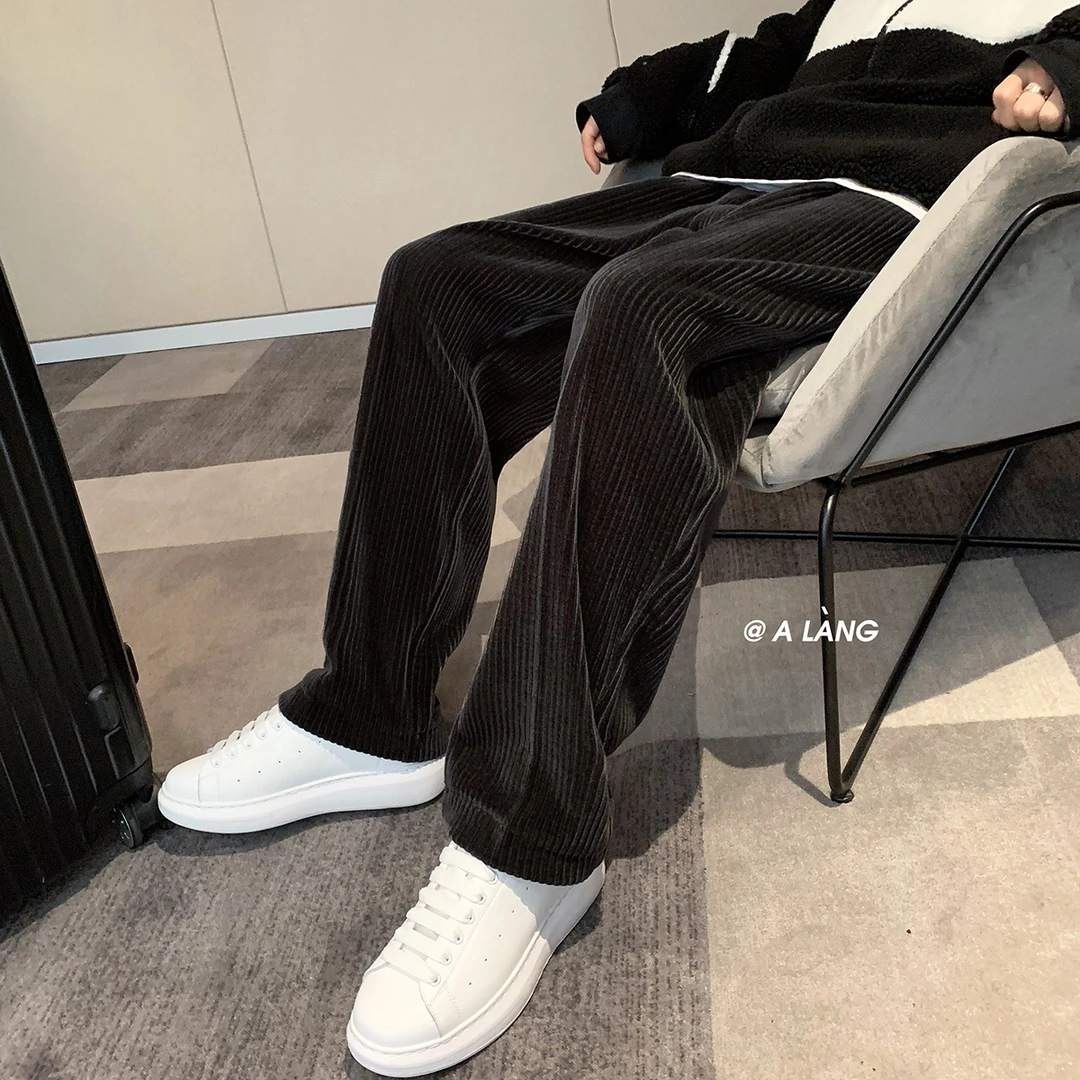oversize灯芯绒裤子男款秋冬垂感宽松阔腿裤休闲直筒加绒卫裤高街
