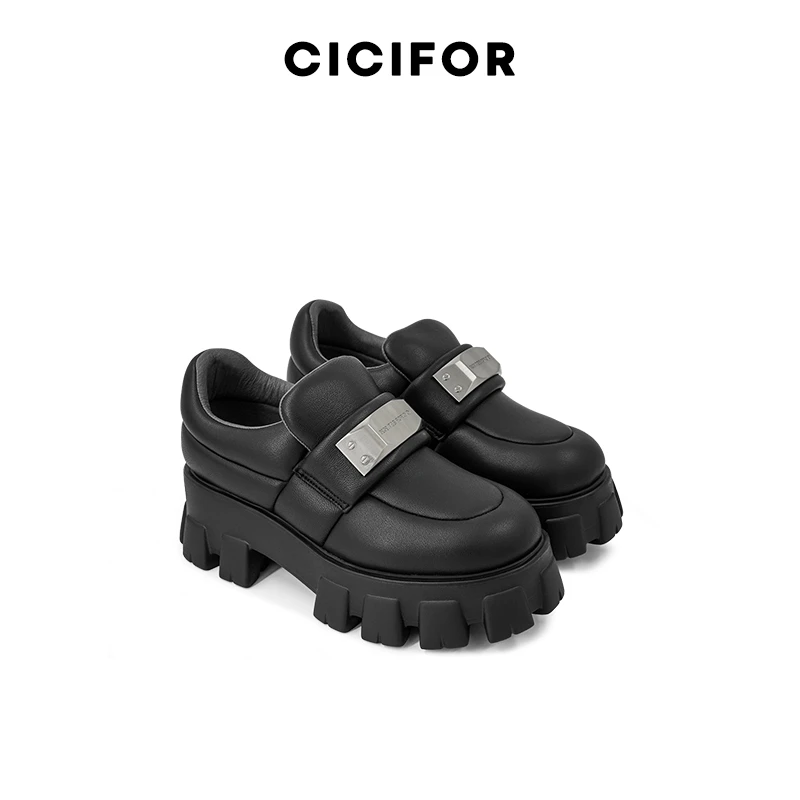 CICIFOR真皮 增高 时尚休闲百搭铁片 乐福鞋 黑色