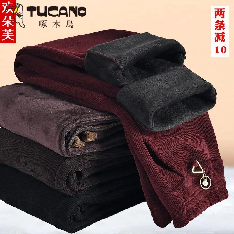 灯芯绒妈妈裤加绒加厚冬季中老年裤子女宽松条绒老人奶奶冬装棉裤