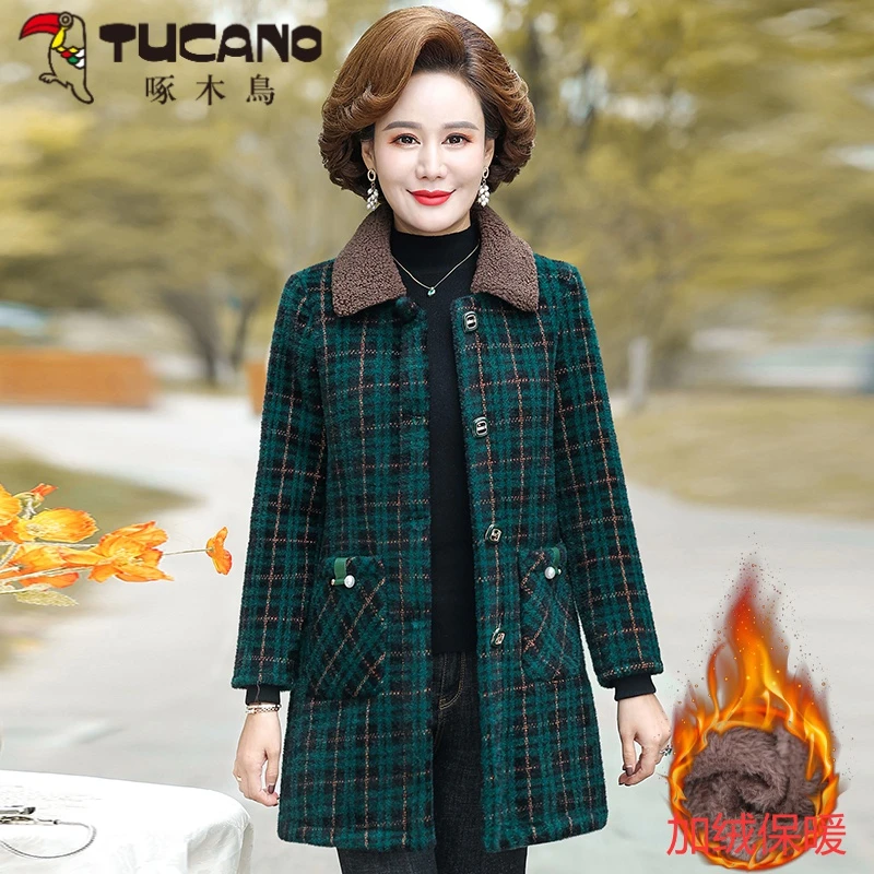 妈妈秋冬装水貂绒女中长款外套中老年女时尚洋气加绒加厚显瘦大衣