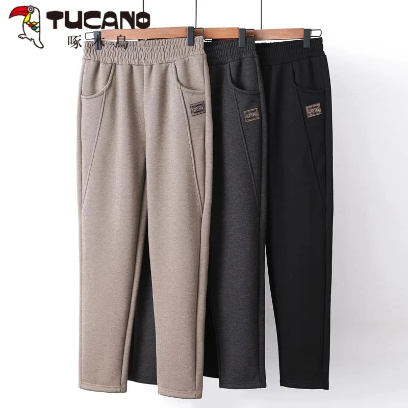 妈妈裤子秋冬款宽松直筒长裤休闲高腰中老年人女裤加绒保暖毛呢裤