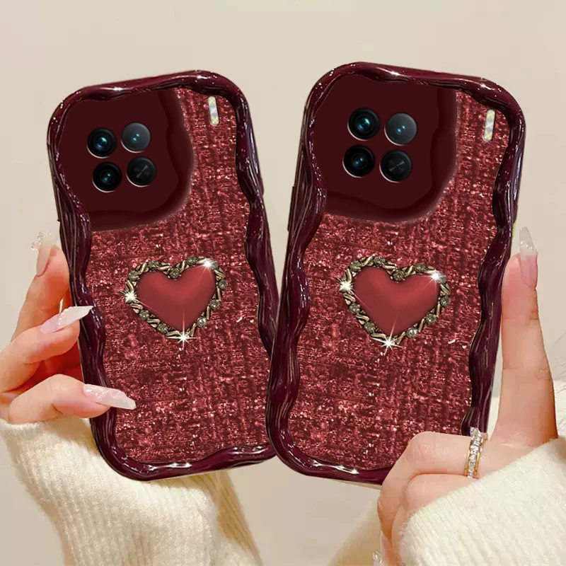 适用于【vivox90/x90pro】奶油纹编织金属爱心全包手机壳