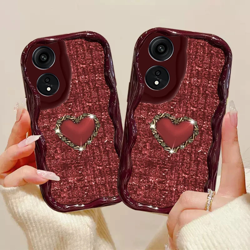 适用于【oppoa1pro】奶油纹编织金属爱心全包镜头保护手机壳