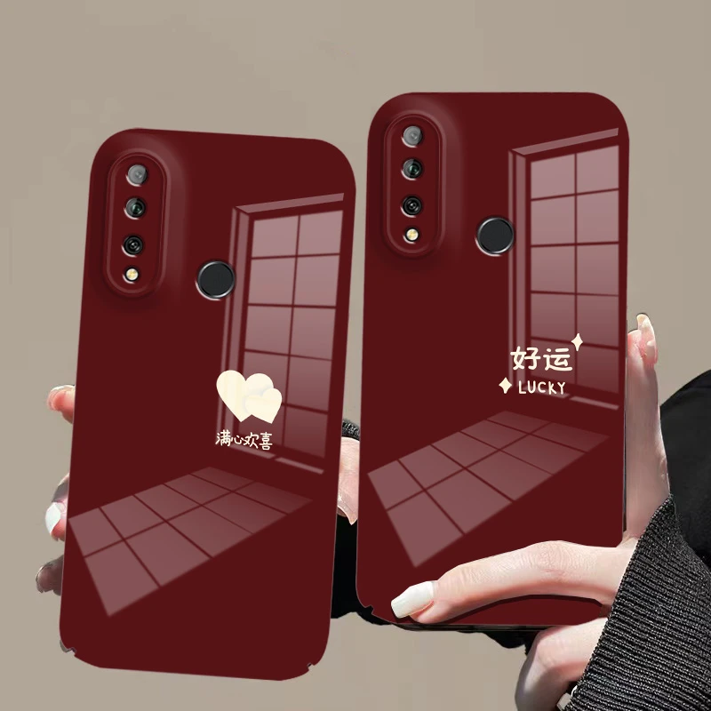 适用于【畅享10plus】菲林亮面酒红色好运满心欢喜全包手机壳