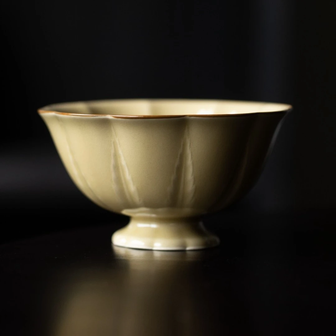 主人杯定窑黄（葵花型）中式茶杯主人杯口杯110ml复古家用陶瓷品