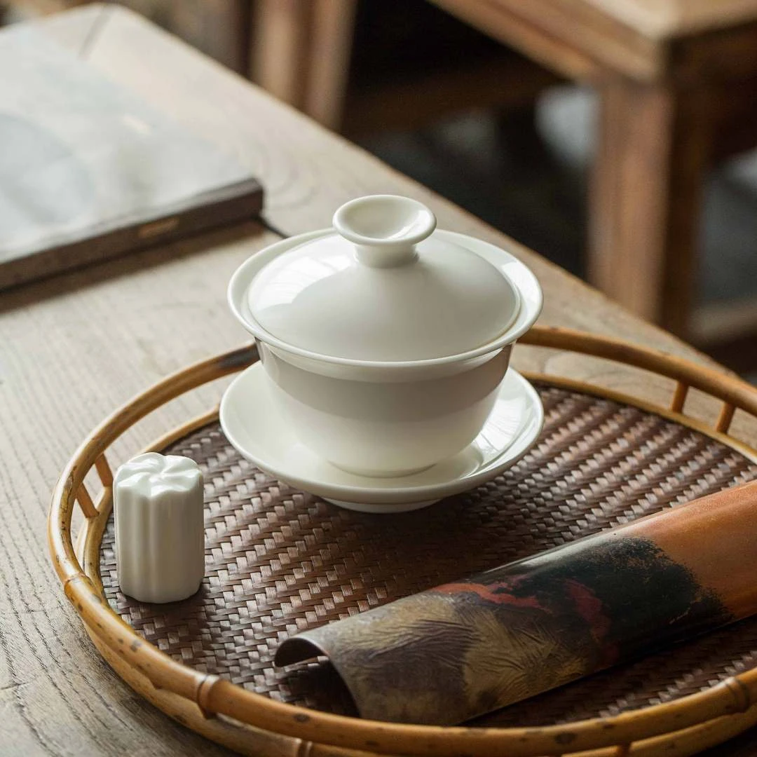 【妃玲】泡茶盖碗器具瓷质（120ML）白瓷茶具三才盖碗陶瓷泡茶器简约