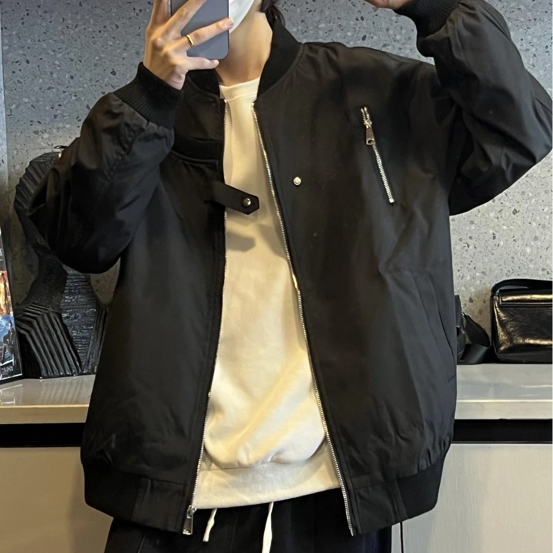 美式复古潮牌宽松假两件外套男女同款秋季潮流情侣百搭夹克上衣服