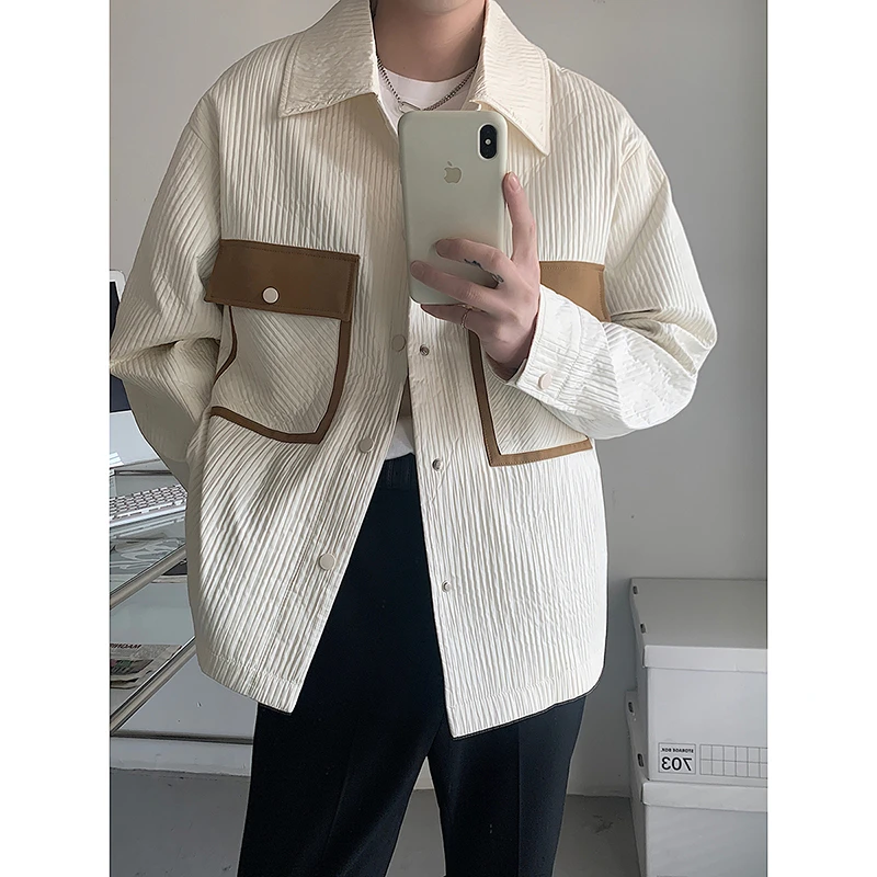 高级感美式复古肌理感翻领工装夹克男春秋季潮牌休闲cleanfit外套