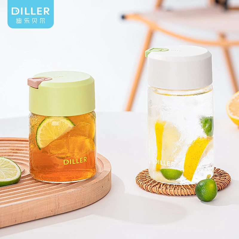 迪乐贝尔简约清新高颜值水杯学生便携杯耐高温高硼硅玻璃随手杯