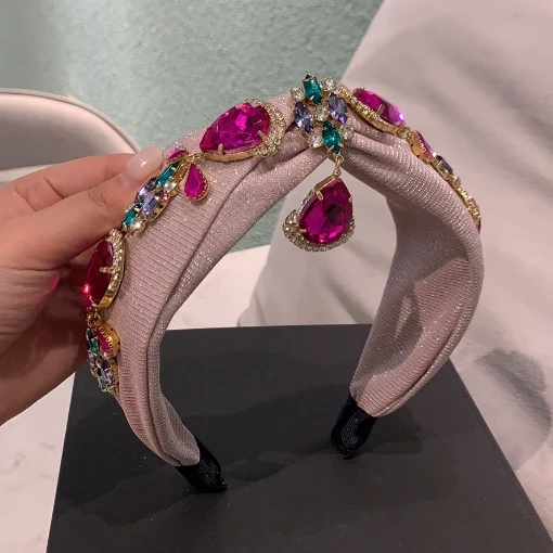 百搭发箍夸张走秀时髦发夹吊坠水钻气质复古发卡