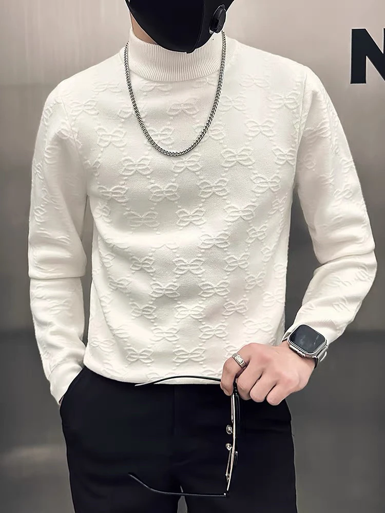 冬季半高领毛衣男装潮牌ins上衣2024新款爆款中领内搭针织打底衫