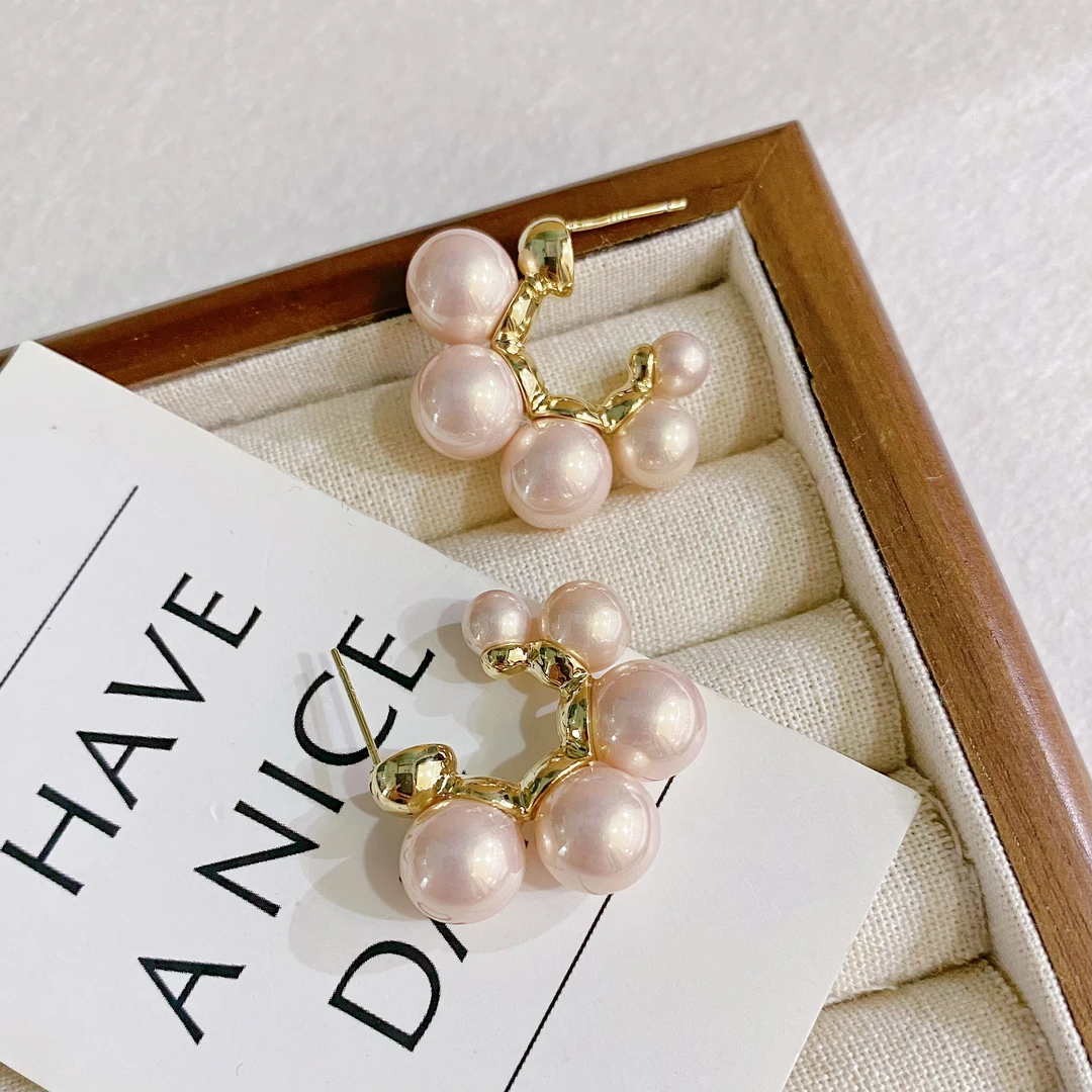 铜合金仿珍珠耳饰 北北饰品仿珍珠耳圈2024百搭时尚新款耳圈