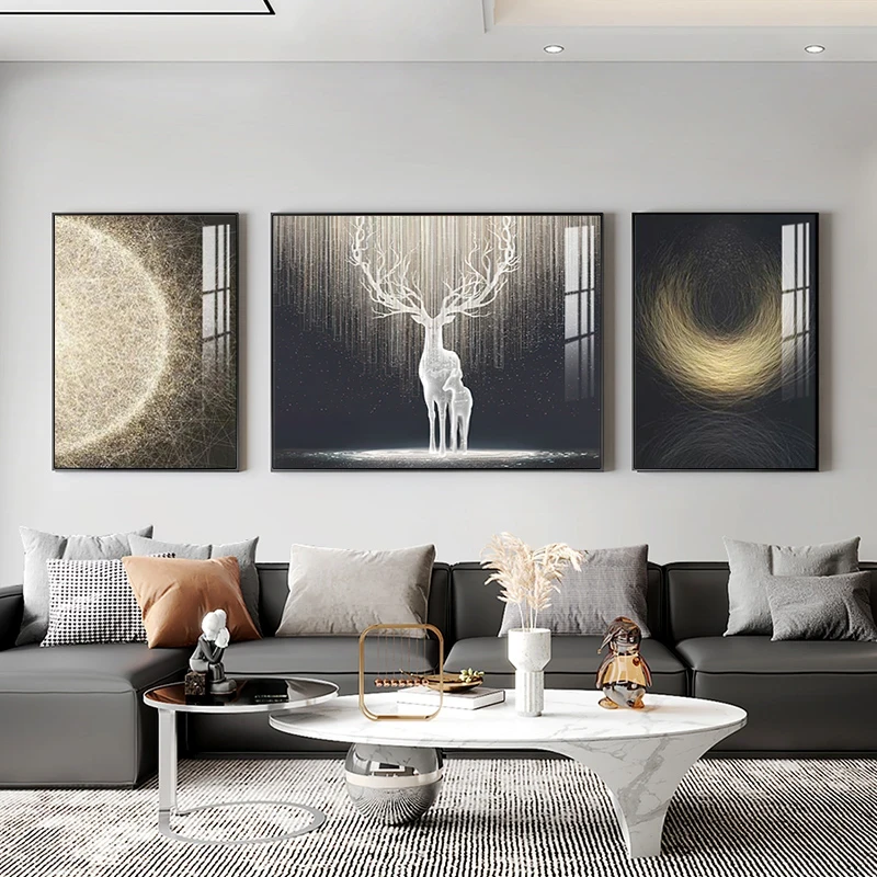 【星光麋鹿】现代轻奢客厅装饰画意式简约沙发背景墙立体晶瓷挂画