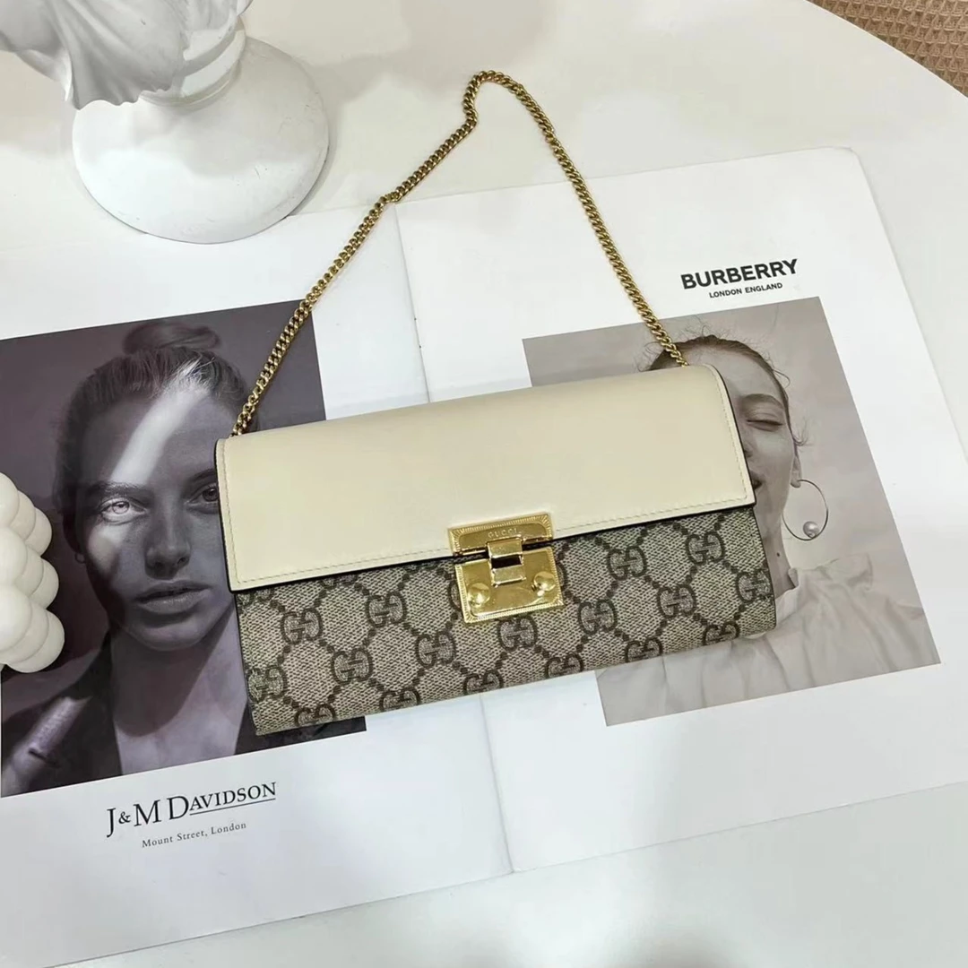 95新 GUCCI/古驰 padlock腋下包白色/无公价/严选链条包单肩肩包