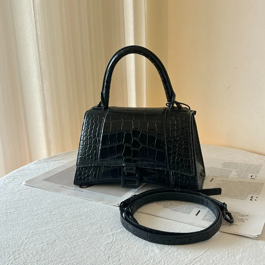 99新 Balenciaga/巴黎世家 沙漏S so black 鳄压纹包/无公价/甄选