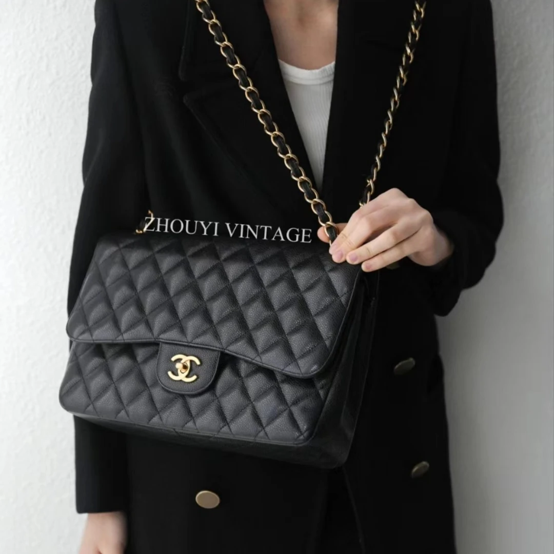 99新 Chanel/香奈儿 jumbo黑金荔枝牛斜挎包/无公价/优品