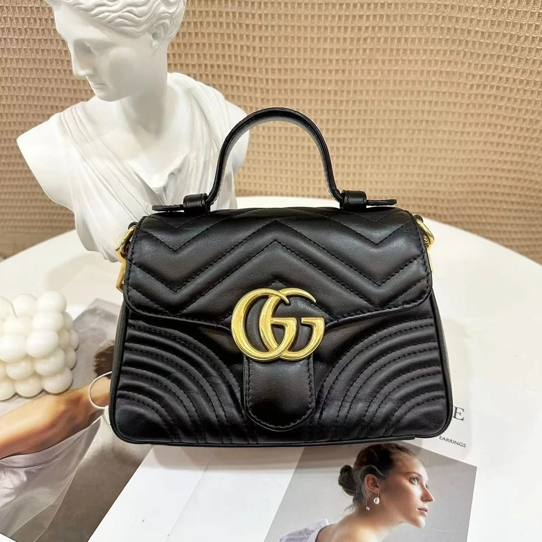 99新 GUCCI/古驰 marmont邮差小号黑金/严选
