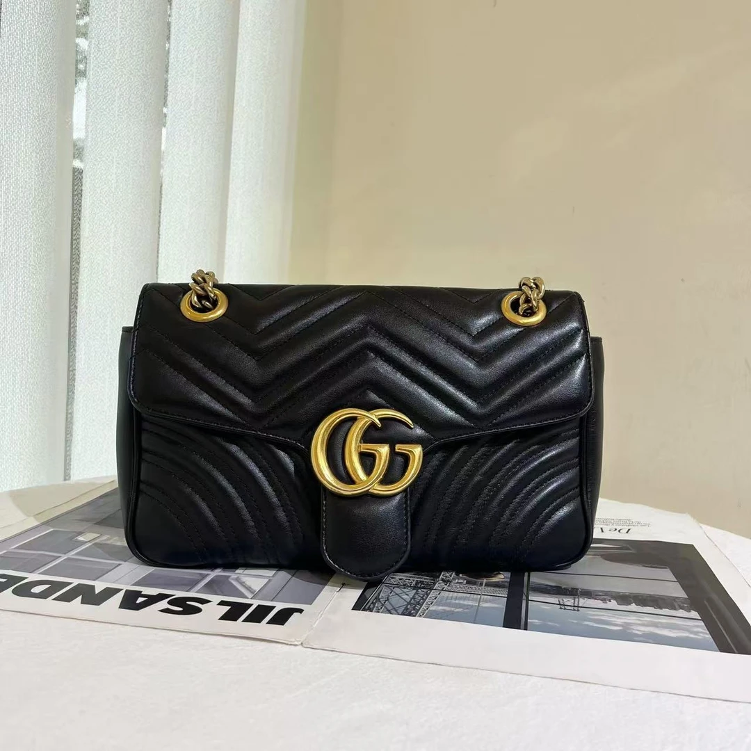 95新 GUCCI/古驰 98新/marmont26黑金 单肩斜挎包/无公价//甄选